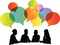 Image of a group of silhouettes and speech bubbles Image of a group of silhouettes and speech bubbles