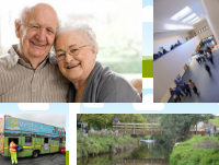 Image of people, recycling and a bridge