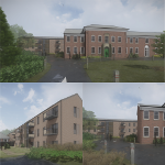 Collage of artist impressions of plans for Neuadd Maldwyn