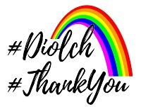 Image of a rainbow with Diolch and Thank You