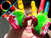 Image of child with their hands painted in different colours