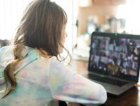 Image of a woman on an online video call with a group of people Image of a woman on an online video call with a group of people