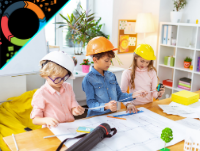 Image of three children looking at building construction plans