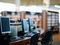 Images of computers in a library
