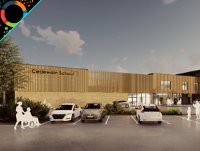 Image of an artist's impression of new Ysgol Cedewain school building