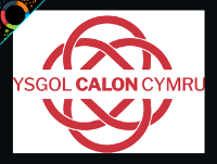 Image of Ysgol Calon Cymru logo with transforming education branding