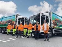 Image of the new commercial recycling lorries and team
