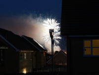 Fireworks and houses