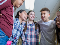 Young people with arms around each other