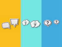 Image of speech bubbles, thought bubbles and question marks