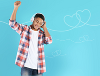 Image of teenage boy blue background