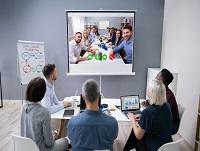 Video conferencing equipment being used to connect two groups
