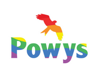 Image of Powys logo in Pride colours