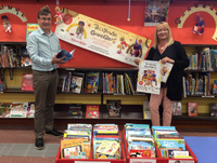 Image of Councillor David Selby and  and Tracey Cavender, Library assistant at Newtown Library