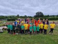 Image of pupils at the official opening at Ysgol Cwm Banwy