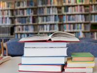 Image of library books in a library