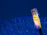 Image of fibre optic stands with an ethernet cable