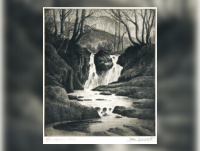 ‘Ffrwdgrech Falls’, Sam Garratt. Etching.