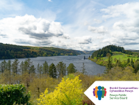 Image of Lake Vyrnwy and the Powys Public Service Board logo