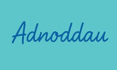 A blue box with the word Adnoddau