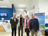 Image of Councillor Jake Berriman, Leader of Powys County Council; Derek Walker, Future Generations Commissioner for Wales; Rhian Hayward, CEO of AberInnovation; and Councillor Bryan Davies, Leader of Ceredigion County Council