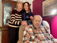 Roy and Pam from Norton with Senior Support Worker Sharon Owen of East Radnorshire Care.