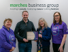 Simon Dadson Operations Director (second left) is congratulated on the Marches Business Group becoming a Foster Friendly Partner in Powys, by Powys County Council’s Head of Children’s Services, Sharon Powell. With them are Caroline Mears (left) and Sarah 