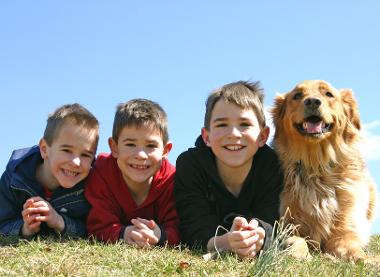 Children with a dog